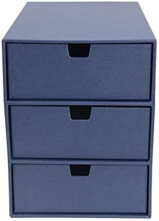 Bigso Box of Sweden Ingrid 3-Drawer Fiberboard Desk Organizer for Office Supplies & Accessories - Stackable Makeup Drawer Organizer - 6.3in x 9.9in x 8.1in - Blue (Pack of 2)