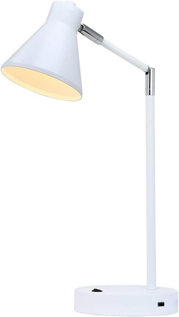 O'Bright LED Desk Lamp with USB Charging Port, 100% Metal, 270 Flexible Swivel Arms, Soft White LED Reading Light (3000K), Bedside/Office/Table Lamp, ETL Listed (White)