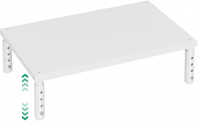 OPNICE Monitor Stand Riser for Desk, Adjustable Computer & Laptop Stand, Desk Organizer for Monitor, Laptop, PC, Printer, Office Desk Accessories for Home & Office, White Wood