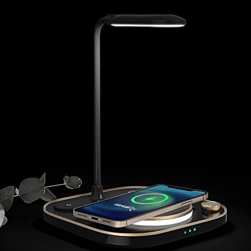 Led Office Desk Lamp Charger Lamp 15w Fast 3 in 1 Charging for Phone Watch Earphone (Color : E) (Black)