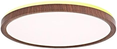Ultra-Thin LED Ceiling Light for Bedroom, Wood Grain Finish, Flush Mount, Asian-Inspired Design, Flicker-Free & Dimmable, Eye Care Lighting(Walnut Color,11.81 * 11.81 * 1.77inch)