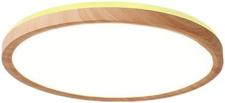 Ultra-Thin LED Ceiling Light for Bedroom, Wood Grain Finish, Flush Mount, Asian-Inspired Design, Flicker-Free & Dimmable, Eye Care Lighting(Log Color,15.74 * 15.74 * 1.77inch)