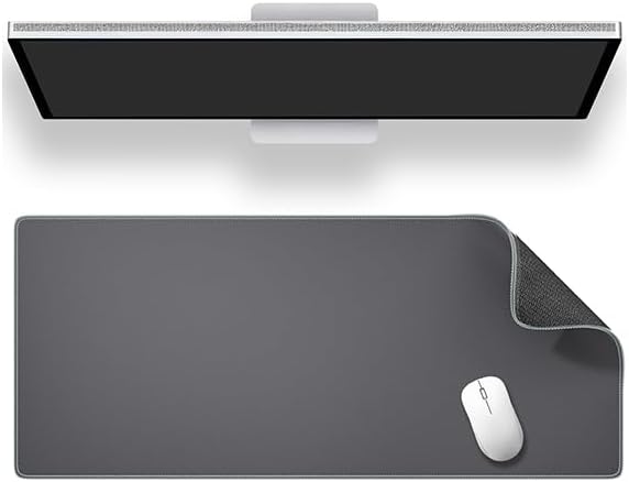 ALOANES Gray Waterproof Desk Mat, Large, with Extended Mouse Mat, Office Desk Protector with Anti-Slip Base, Stitched Edge, Grain Jacquard Surface, Perfect for Gamer, Home, XL,11.81"x27.56"x0.12'