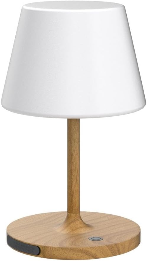 Outdoor Battery Operated Table Lamp Waterproof, 4000mAh Cordless Table Lamp Rechargeable, Touch Dimmable Desk Lamp, LED Night Light for Patio Camping Restaurant Home (Wood Grain, 9.6in)