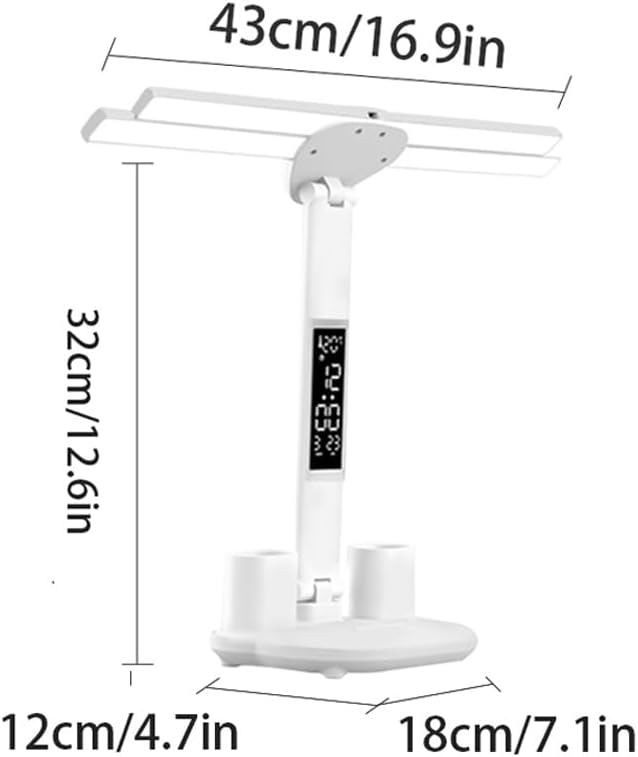 Led Desk Lamp with Clock Foldable Study Lamp 3 Lighting Modes Table Lamp Dimmable Eye Caring Reading Lamp for Home Office College Dorm Bedroom Bedside