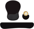 Wrist Rest Support for Mouse Pad Keyboard Set Circle Coaster Gaming Mouse Pad Ergonomic Gel Memory Foam Set for Computer, Laptop, Office, Comfortably Typing Black KM-33