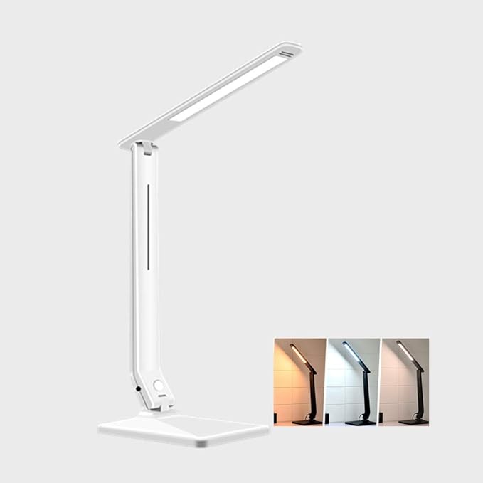 LED Desk Lamp One Key Touch Control Eye-Caring Table Lamps 3 Color Modes Non-Polar Dimmable Foldable for Study Office Bedroom Gift (White)