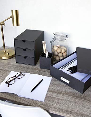 Bigso Box of Sweden Ingrid 3-Drawer Fiberboard Desk Organizer for Office Supplies & Accessories - Stackable Makeup Drawer Organizer - 6.3in x 9.9in x 8.1in - Blue (Pack of 2)
