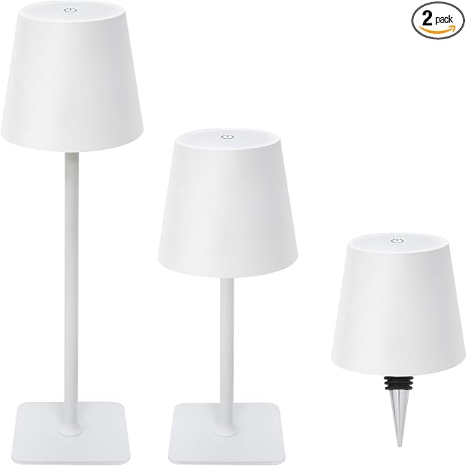 2 Pack Minimalistic Cordless Table Lamps - 2000mAh Rechargeable, Touch Control, 3 Colors Stepless Dimming LED Bottle Lamp Kit for Home & Camping