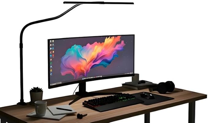 LED Desk Lamp with Clamp, Dimmable Clip On Light, Eye-Caring Gooseneck Task Lamp for Home Office, Study, Reading & Workbench, Adjustable Lighting for Small Desk – Black