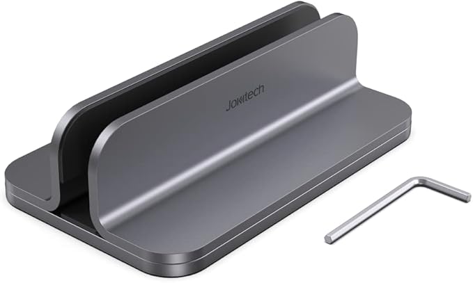 Aluminum Laptop Vertical Stand Organizer, Sturdy Laptop Computer Holder Desktop Stand Compatible with new Retina Apple MacBook Pro/Air/Neo, Mac mini & iPad Pro - Spacegrey
