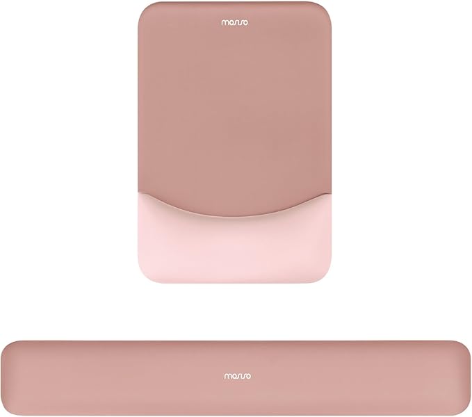MOSISO Wrist Rest Support for Mouse Pad&Keyboard Set, Rectangular Ergonomic Mousepad Non-Slip Base Home/Office Easy Typing Pad with Neoprene Cloth&Raised Silicone Lining, Salmon Pink