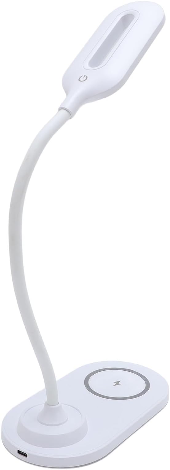 Dpofirs LED Desk Lamp Table Light with Wireless Charger 15W Phone 5W Earphone Adjustable Gooseneck 360° Eye Caring Light for Home Office Bedroom Study (White)