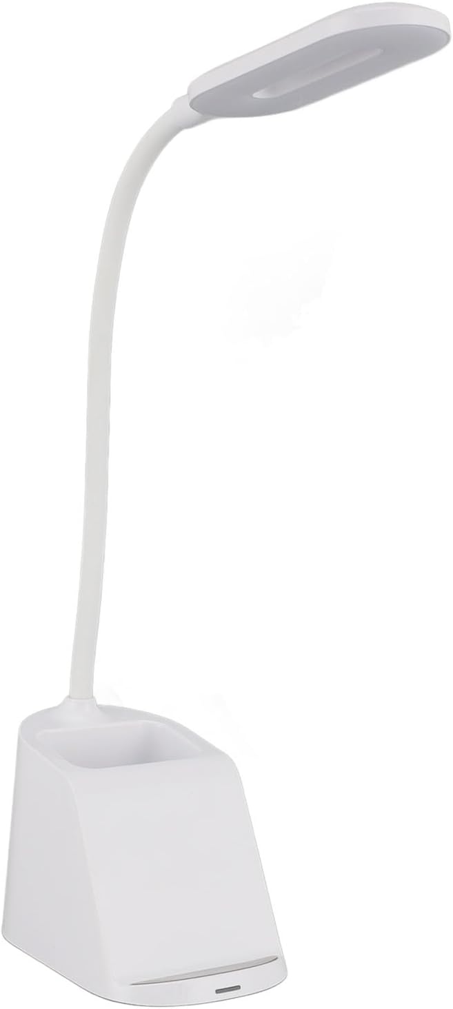 Dpofirs Flexible Gooseneck Desk Lamp with 15W Wireless Charger & Pen Holder, Adjustable LED EyeCaring Light, Touch Control, TypeC for Home Office (White)