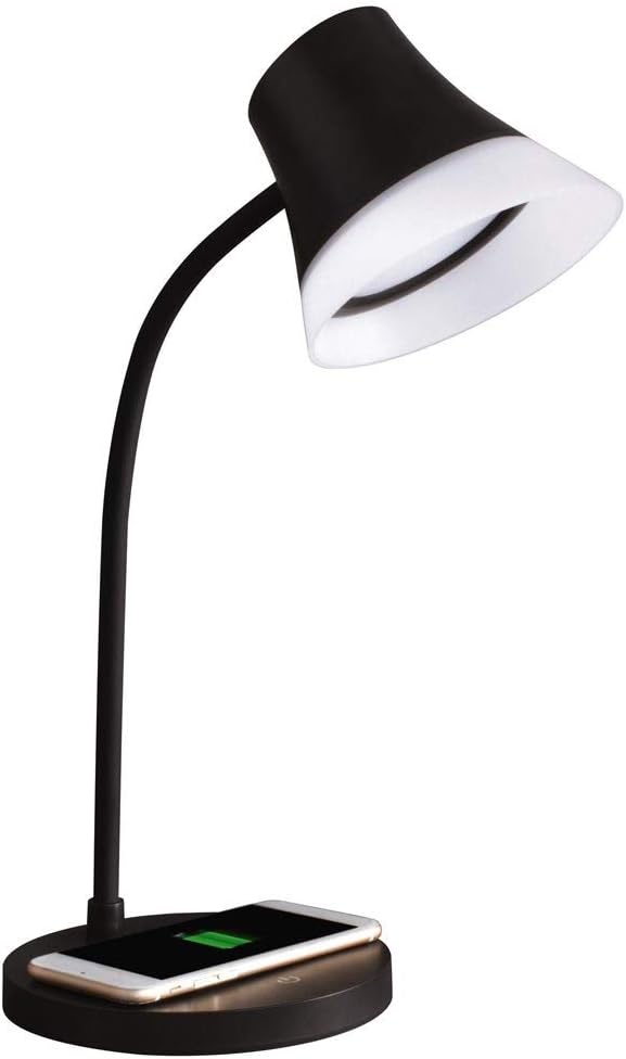 OttLite Shine LED Desk Lamp with Qi Wireless Charging and 2.1A USB Charging Port, Black