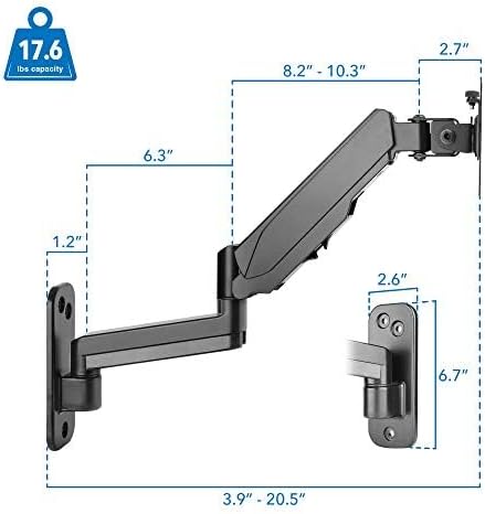 Mount-It! Monitor Wall Mount with Full Motion Gas Spring Arm | Height Adjustable Bracket for Flat Panel Screens Up to 32" | Fits VESA 75 and 100, 17.6 Lbs Capacity, Black