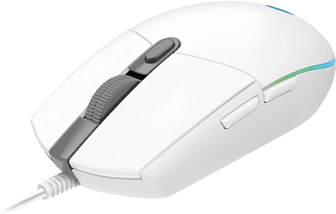 Logitech G203 Wired Gaming Mouse, 8,000 DPI, Rainbow Optical Effect LIGHTSYNC RGB, 6 Programmable Buttons, On-Board Memory, Screen Mapping, PC/Mac Computer and Laptop Compatible - White