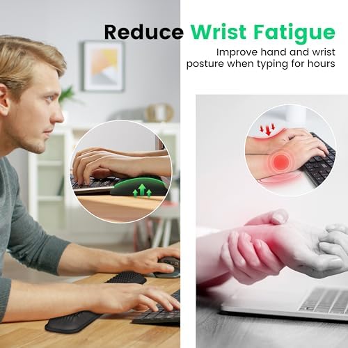 MEKASS Ergonomic Wrist Rest for Keyboard and Mouse, Soft Memory Foam Keyboard Wrist Rest Set with Non-Slip Silicone Base, Easy Typing, Comfort for Office, Work, Gaming (Light Gray)