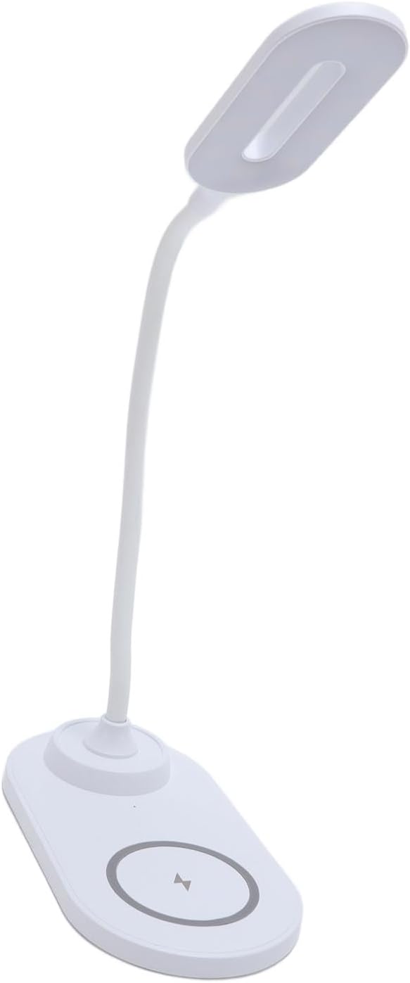 Dpofirs LED Desk Lamp Table Light with Wireless Charger 15W Phone 5W Earphone Adjustable Gooseneck 360° Eye Caring Light for Home Office Bedroom Study (White)
