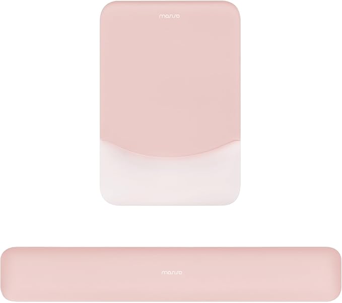MOSISO Wrist Rest Support for Mouse Pad&Keyboard Set, Rectangular Ergonomic Mousepad Non-Slip Base Home/Office Easy Typing Pad with Neoprene Cloth&Raised Silicone Lining, Baby Pink