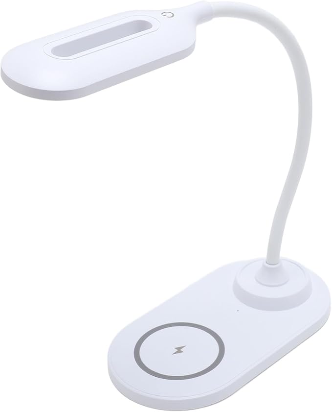 Fabater LED Desk Lamp with Wireless Charger, 15W Phone 5W Earphone Charging, 360 Adjustable Arm, Soft Eye Caring Light, with USB Port, for Home Office Study Bedroom (White)