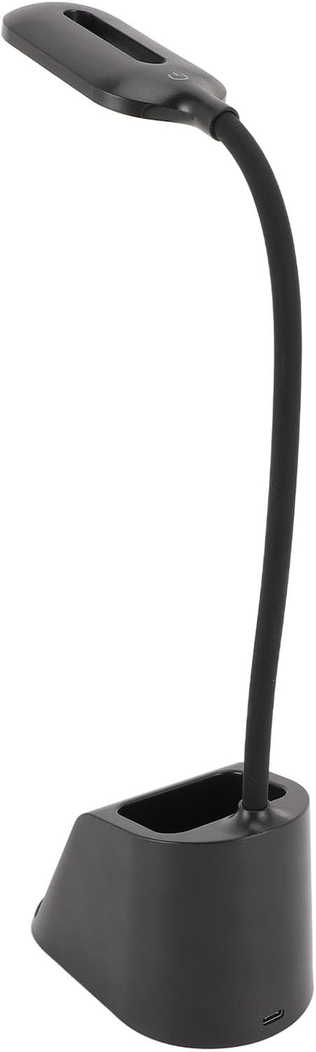 Dpofirs Flexible Gooseneck Desk Lamp with 15W Wireless Charger & Pen Holder, Adjustable LED EyeCaring Light, Touch Control, TypeC for Home Office (Black)
