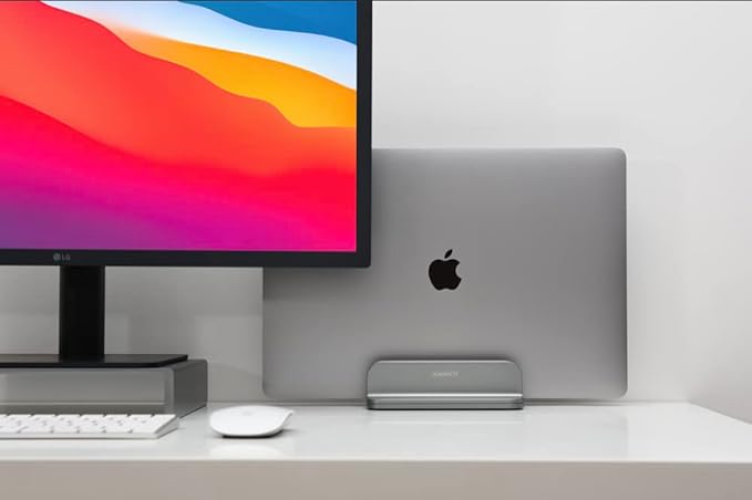 Aluminum Laptop Vertical Stand Organizer, Sturdy Laptop Computer Holder Desktop Stand Compatible with new Retina Apple MacBook Pro/Air/Neo, Mac mini & iPad Pro - Spacegrey