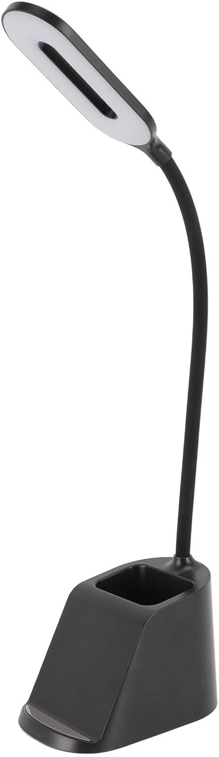 Dpofirs Flexible Gooseneck Desk Lamp with 15W Wireless Charger & Pen Holder, Adjustable LED EyeCaring Light, Touch Control, TypeC for Home Office (Black)