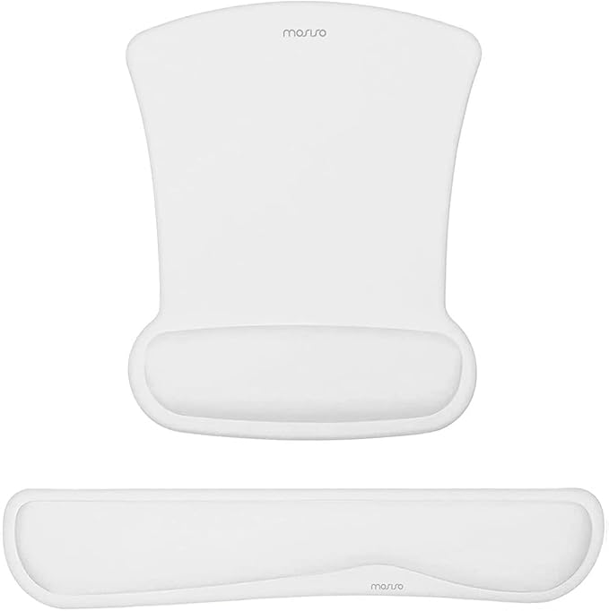 MOSISO Wrist Rest Support for Mouse Pad & Keyboard Set, Ergonomic Mousepad Non-Slip Base Home/Office Easy Typing Cushion with Neoprene Cloth & Raised Memory Foam, White