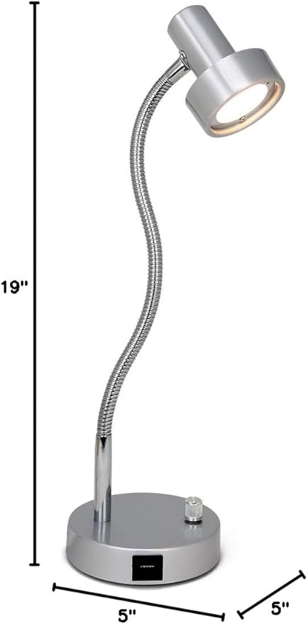 O’Bright Dimmable LED Desk Lamp with USB Charging Port (5V/2A), Full Range Dimming LED, Table Lamp with USB Charger, Flexible Gooseneck, Office Desk Lamp/Bedside Lamp, Vintage Design (Aluminum)