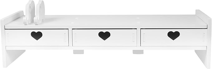 Tofficu Computer Monitor Stand Riser with 3 Drawers - Desktop Organizer with Phone Holder, White Desk Shelf for Laptop, Office Supplies & Workspace Storage