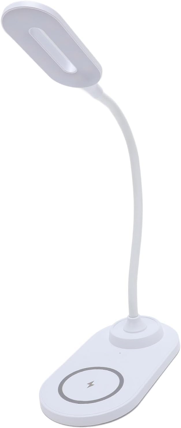 Fabater LED Desk Lamp with Wireless Charger, 15W Phone 5W Earphone Charging, 360 Adjustable Arm, Soft Eye Caring Light, with USB Port, for Home Office Study Bedroom (White)