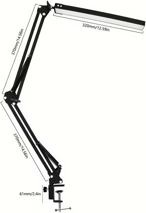 LED Desk Lamp, Adjustable Swing Arm Lamp with Clamp, Eye-Caring Reading Desk Light, 10 Brightness Levels, 3 Lighting Modes, Memory Function Desk Lamps for Home Office with Adapter (Black)