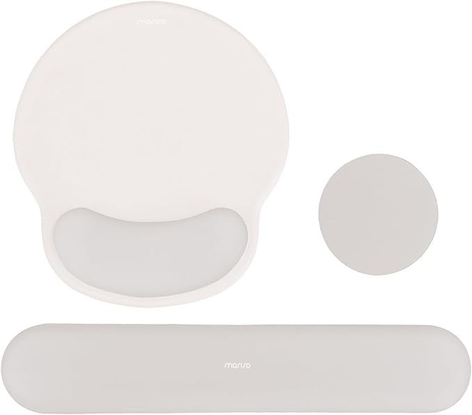 MOSISO Wrist Rest Support for Mouse Pad&Keyboard Set, Circle Curved Ergonomic Mousepad&Coaster Non-Slip Base Home/Office Wrist Support&Easy Typing Pad with Soft Cloth&Silicone Lining, Stone Gray