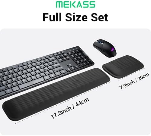 MEKASS Ergonomic Wrist Rest for Keyboard and Mouse, Soft Memory Foam Keyboard Wrist Rest Set with Non-Slip Silicone Base, Easy Typing, Comfort for Office, Work, Gaming (Light Gray)