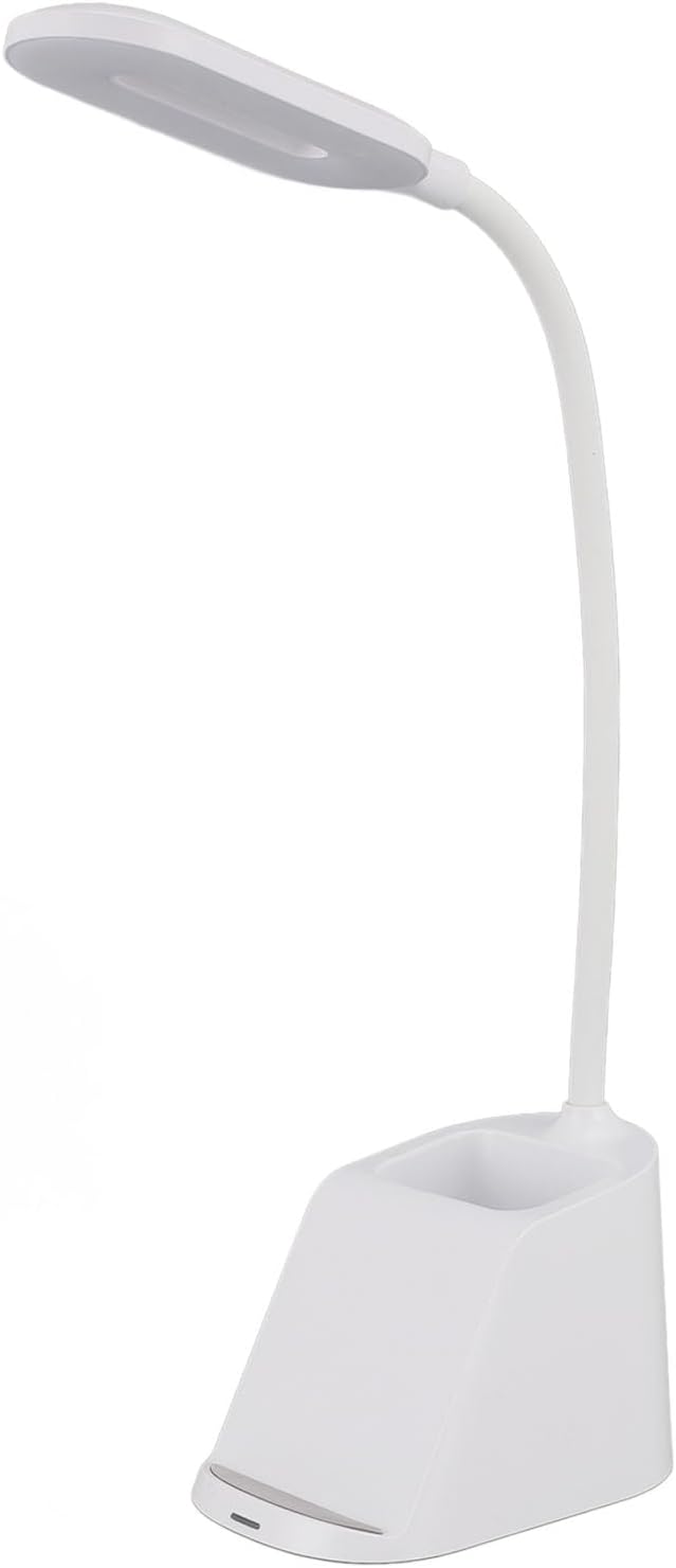Dpofirs Flexible Gooseneck Desk Lamp with 15W Wireless Charger & Pen Holder, Adjustable LED EyeCaring Light, Touch Control, TypeC for Home Office (White)