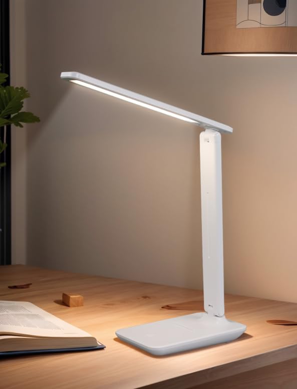 WOOST Cordless Desk Lamp, Small Desk Lamp, LED Rechargeable Travel Desk Light, Portable, Eye-Friendly, Foldable, Wireless Table Lamp with 3 Color Modes, Touch Control, Dimmable, Nail Light for Desk