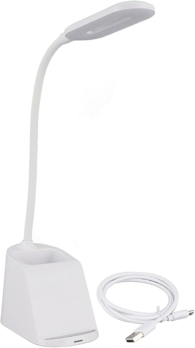 Dpofirs Flexible Gooseneck Desk Lamp with 15W Wireless Charger & Pen Holder, Adjustable LED EyeCaring Light, Touch Control, TypeC for Home Office (White)