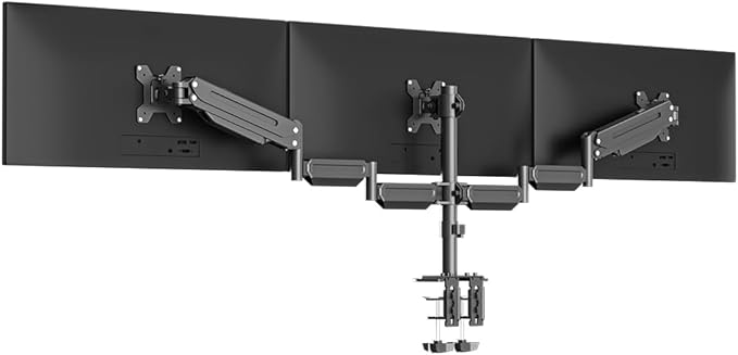 suptek Triple Monitor Mount for Most 17 to 32 inch Screens,Gas Springs Adjustment Triple Monitor Desk Mount Stand with Clamp & Grommet Kit,Black(MD8003)