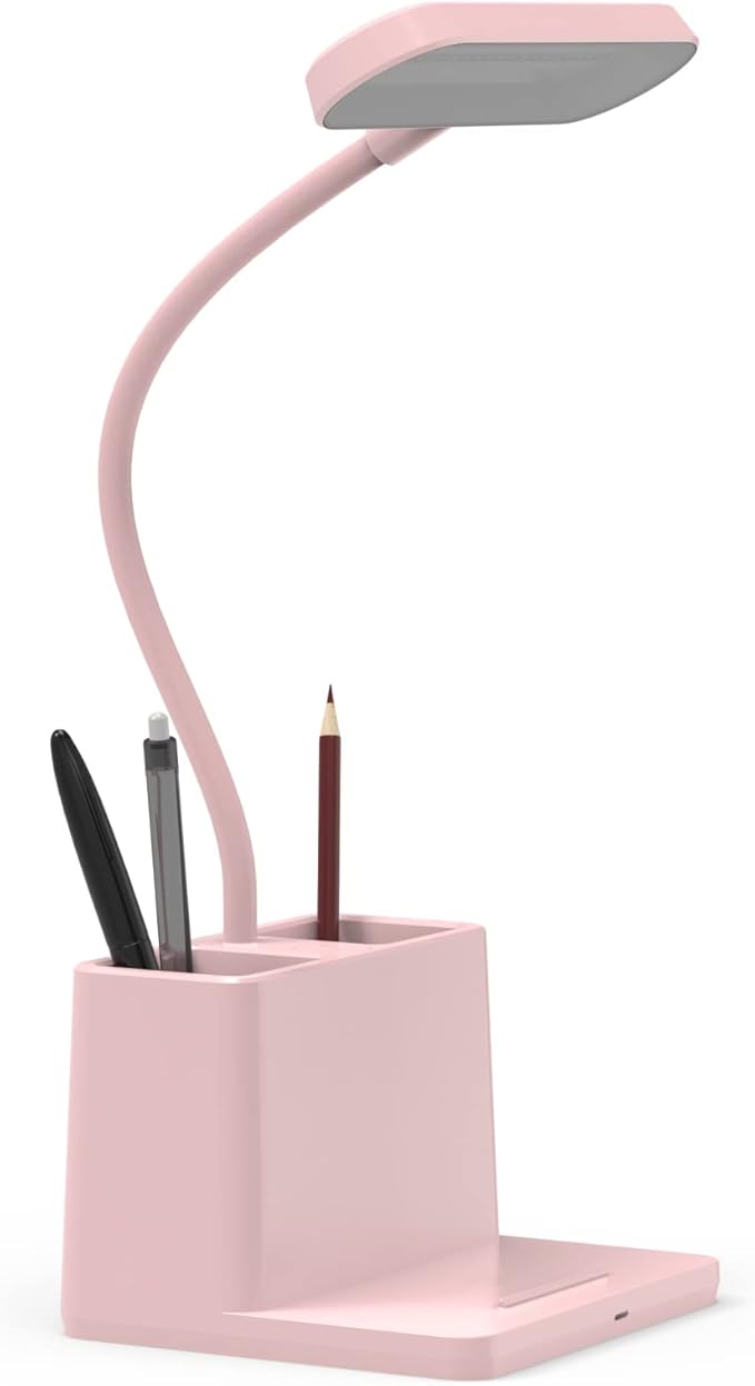 AXX Cute Desk Lamp, Pink Table Light for Women, Teen Girls, Adjustable LED, Small, Rechargeable, Battery Operated, Touch Control, Gooseneck, Home Office Accessories, College Dorm Essentials