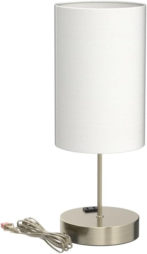Set of 2 Touch Control Table Lamps with 2 USB Charging Ports&AC Outlet, 3-Way Dimmable Bedside Nightstand Lamps with White Fabric Lampshade for Reading, Bedroom, Living Room, A19 LED Bulbs Included