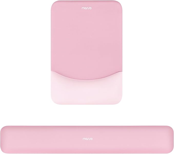MOSISO Wrist Rest Support for Mouse Pad&Keyboard Set, Rectangular Ergonomic Mousepad Non-Slip Base Home/Office Easy Typing Pad with Neoprene Cloth&Raised Silicone Lining, Pink