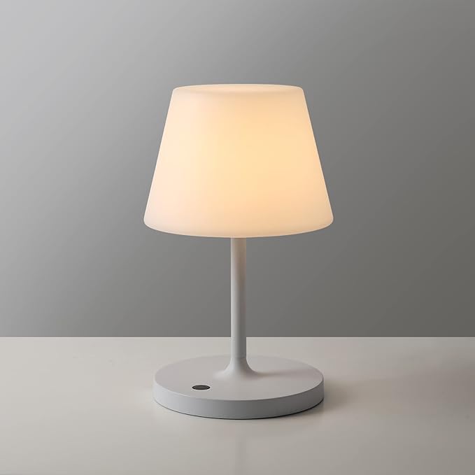 Outdoor Battery Operated Table Lamp Waterproof, 4000mAh Cordless Table Lamp Rechargeable, Touch Dimmable Desk Lamp, LED Night Light for Patio Camping Restaurant Home, H9.6in, White