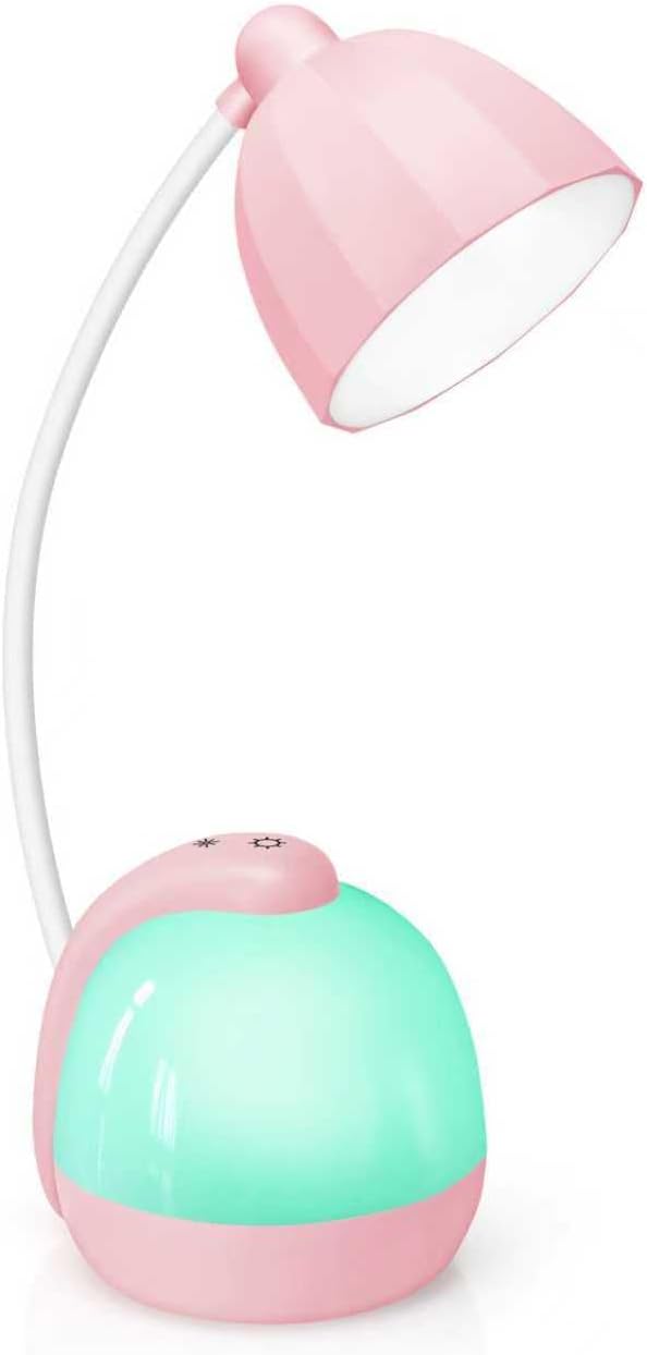 LED Desk Lamp with Night Light, 7 Color Changing Modes & USB Charging Port, Adjustable Gooseneck Bedside Table Lamp for Home Office Study, Gift for Women Students, Pink