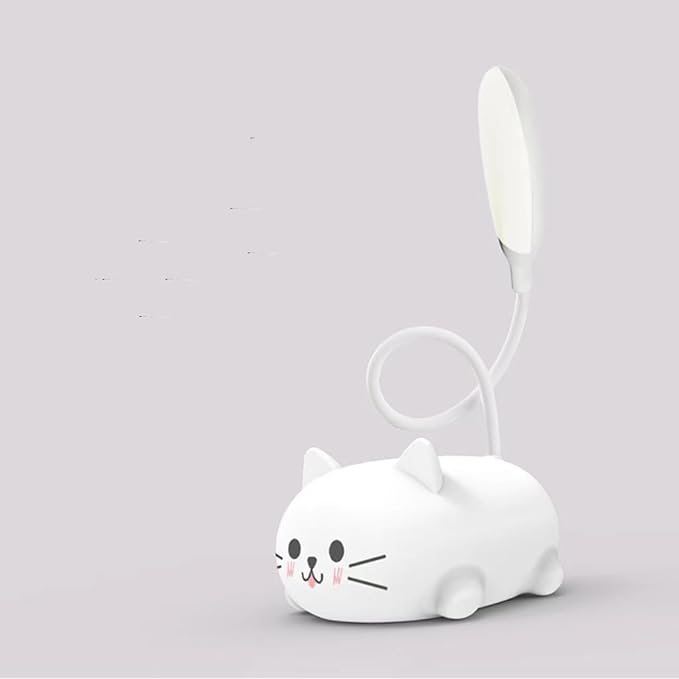LED Desk Lamp for Kids, Cute Cat Lamp USB Rechargeable Reading Light,Portable LED Table Light, Flexible Gooseneck Eye-Care Cartoons Small Desk Lamp Girls Gifts (White)