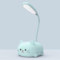 LED Desk Lamp for Kids, Cute Cat Lamp USB Rechargeable Reading Light,Portable LED Table Light, Flexible Gooseneck Eye-Care Cartoons Small Desk Lamp Girls Gifts (Blue)