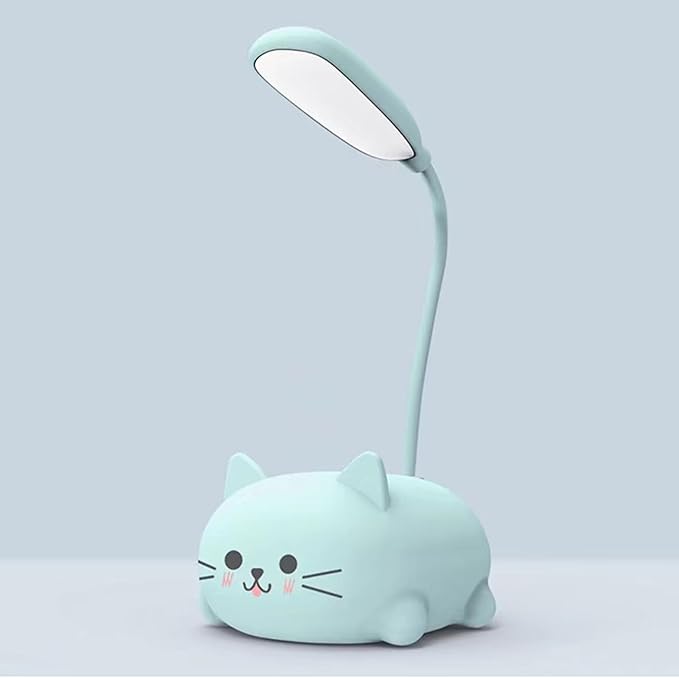 LED Desk Lamp for Kids, Cute Cat Lamp USB Rechargeable Reading Light,Portable LED Table Light, Flexible Gooseneck Eye-Care Cartoons Small Desk Lamp Girls Gifts (Blue)