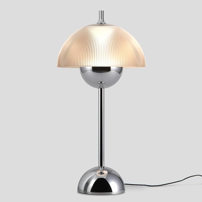 Tubicen Flowerpot Chrome Bedside Table Lamp Plug In Decor Transparent Striped Mushroom Table Lamp Memory Function Modern LED 4-Stage Touch Dimmable Desk Table Lamps for NightStands Bedroom Home Office