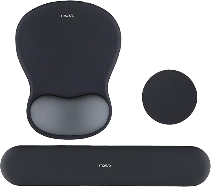 MOSISO Wrist Rest Support for Mouse Pad&Keyboard Set, Curved Ergonomic Mousepad&Coaster Non-Slip Base Home/Office Pain Relief&Easy Typing Cushion with Soft Cloth&Silicone Lining, Slate Gray
