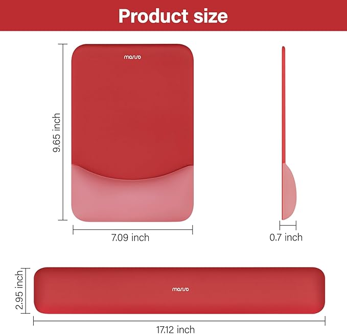 MOSISO Wrist Rest Support for Mouse Pad&Keyboard Set, Rectangular Ergonomic Mousepad Non-Slip Base Home/Office Easy Typing Pad with Neoprene Cloth&Raised Silicone Lining, Red